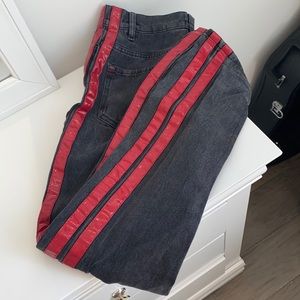 BDG BLACK JEANS w/ red leather stripes